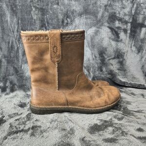 UGG Brown Leather Ankle Boots with Branded Patch
